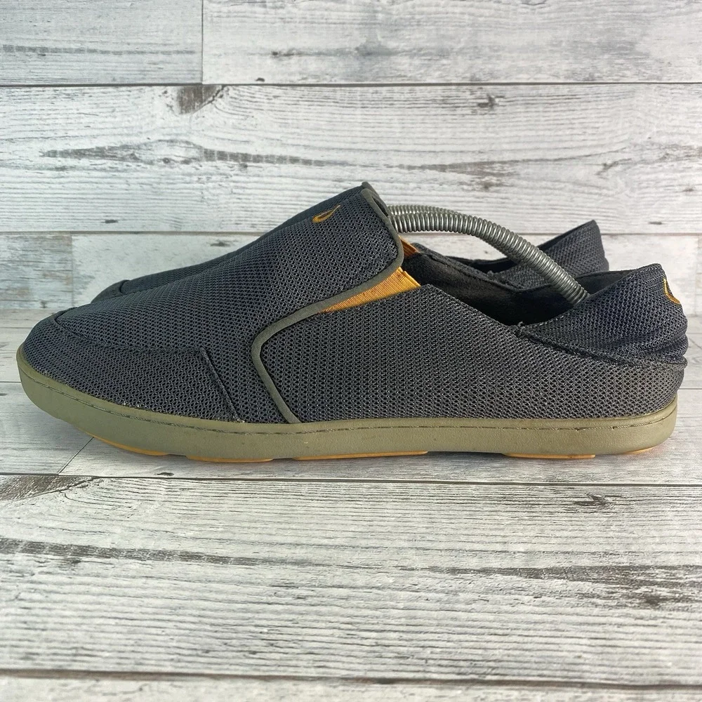 OluKai Nohea Mesh Loafers Mens 12 Gray Orange Slip On Shoes Comfort Casual Beach